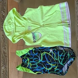 Snowflake Gymnastics Leotard Child Large and Justice hooded zip up vest size 10